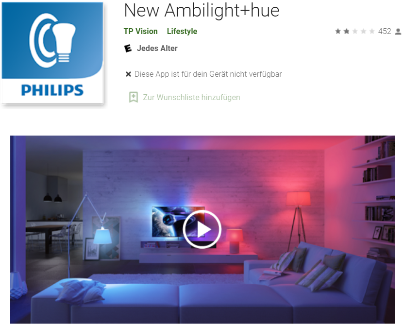 Die New Ambilight+Hue App steht im App-Store zum Download bereit
